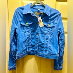 MICHAEL KORS Basics Button Front Stretchy Denim Jacket Oxford Blue Cotton Size M